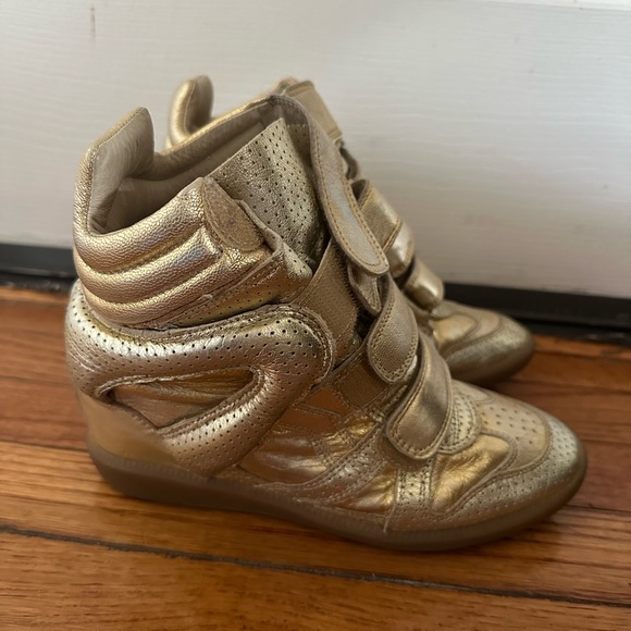 Gold High-Top Wedge Sneakers - Picture 1 of 4